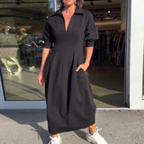 Hélène | Robe midi à col chemise et poches