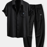 Ensemble — chemise gaufrée à manches courtes & pantalon de jogging gaufré à cordon