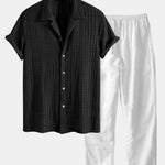 Ensemble Capucine — chemise cubaine texturée jacquard & pantalon en lin à jambe droite
