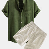 Ensemble Améline — chemise à col officier et manches courtes & short en lin à cordon