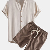Ensemble — chemise en lin et viscose à col V & short à cordon en lin et coton