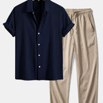 Ensemble Capucine — chemise jacquard géométrique & pantalon texturé froissé à jambe droite