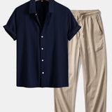 Ensemble Capucine — chemise jacquard géométrique & pantalon texturé froissé à jambe droite