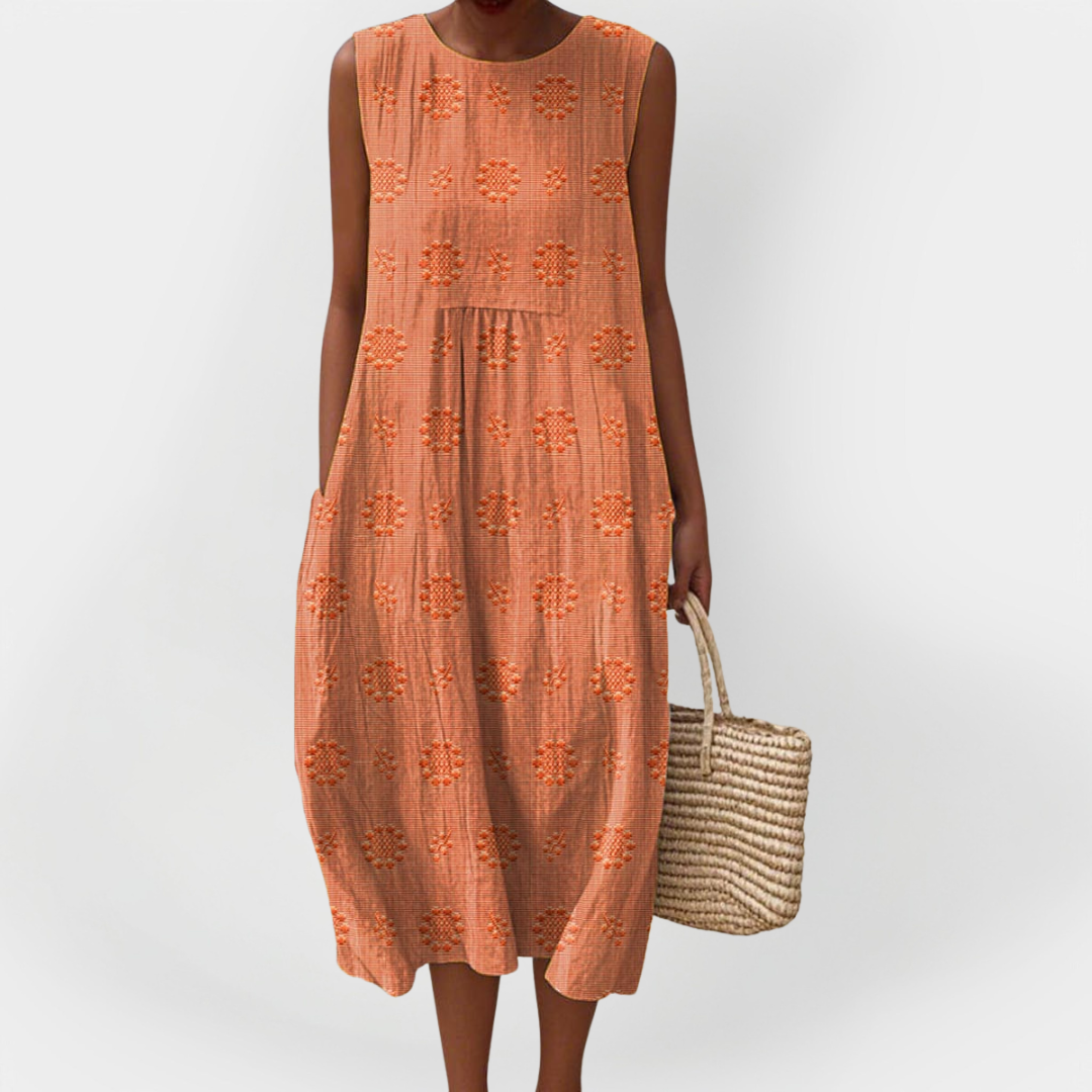 Robe élégante en coton sans manches avec poches Orange