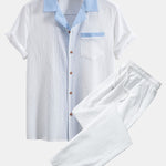 Ensemble — chemise cubaine texturée contrastante & pantalon à jambe droite