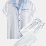 Ensemble — chemise cubaine texturée contrastante & pantalon à jambe droite
