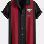 Chemise bowling patchwork en lin à imprimé cocktails martini vintage