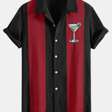 Chemise bowling patchwork en lin à imprimé cocktails martini vintage