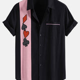 Chemise boutonnée en lin contrastant à imprimé poker