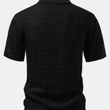 Ensemble — polo crocheté à col V & pantalon en lin à jambe droite