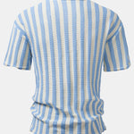Ensemble — chemise crochetée rayée à épaules tombantes & pantalon en lin à jambe droite