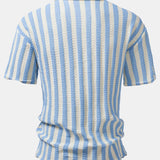 Ensemble — chemise crochetée rayée à épaules tombantes & pantalon en lin à jambe droite