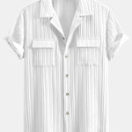 Ensemble — chemise texturée à col cubain et poche & pantalon en lin à jambe droite