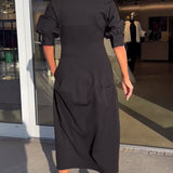 Hélène | Robe midi à col chemise et poches