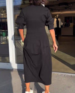 Hélène | Robe midi à col chemise et poches