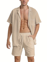 LINEN DRAWSTRING LOOSE SHORTS FOR MEN