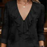 Isaure | Blouse à volants, col V et broderie fleurie