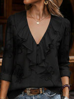 Isaure | Blouse à volants, col V et broderie fleurie