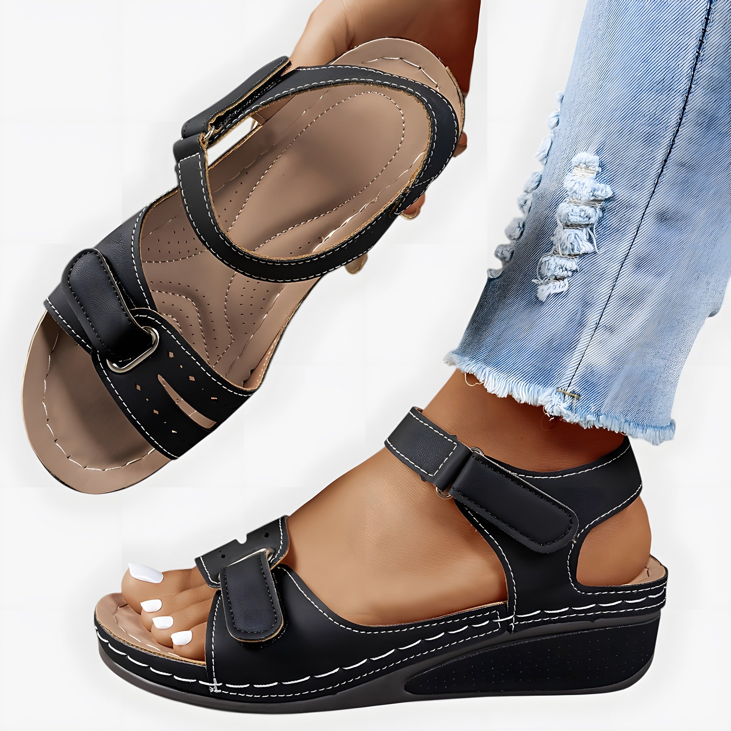 Hana | Sandales orthopédiques femme de soutien Noir