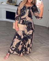 Éliane | Robe maxi élégante à imprimé marbre
