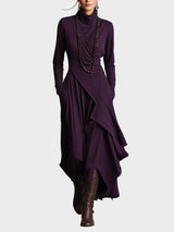 Carole | Robe longue drapée asymétrique à col roulé