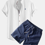Ensemble — chemise en lin à manches courtes & short à cordon en lin mélangé