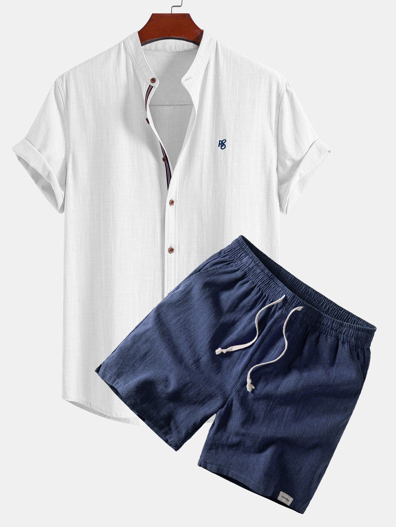 Ensemble — chemise en lin à manches courtes & short à cordon en lin mélangé