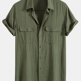 Ensemble — chemise utilitaire à poches en lin et viscose & pantalon en lin à jambe droite