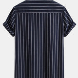 Ensemble — chemise rayée en coton mélangé & pantalon texturé froissé à jambe droite
