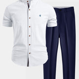 Ensemble — chemise en lin à col officier et manches courtes & pantalon fuselé coupe slim