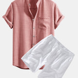 Ensemble Améline — chemise à col officier et manches courtes & short en lin à cordon