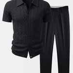 Ensemble — chemise en maille jacquard torsadé & pantalon fuselé coupe slim