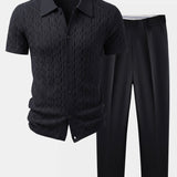 Ensemble — chemise en maille jacquard torsadé & pantalon fuselé coupe slim