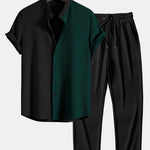 Ensemble — chemise côtelée bicolore à col officier coupe ajustée & pantalon côtelé