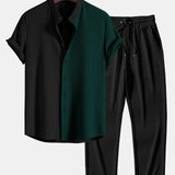 Ensemble — chemise côtelée bicolore à col officier coupe ajustée & pantalon côtelé