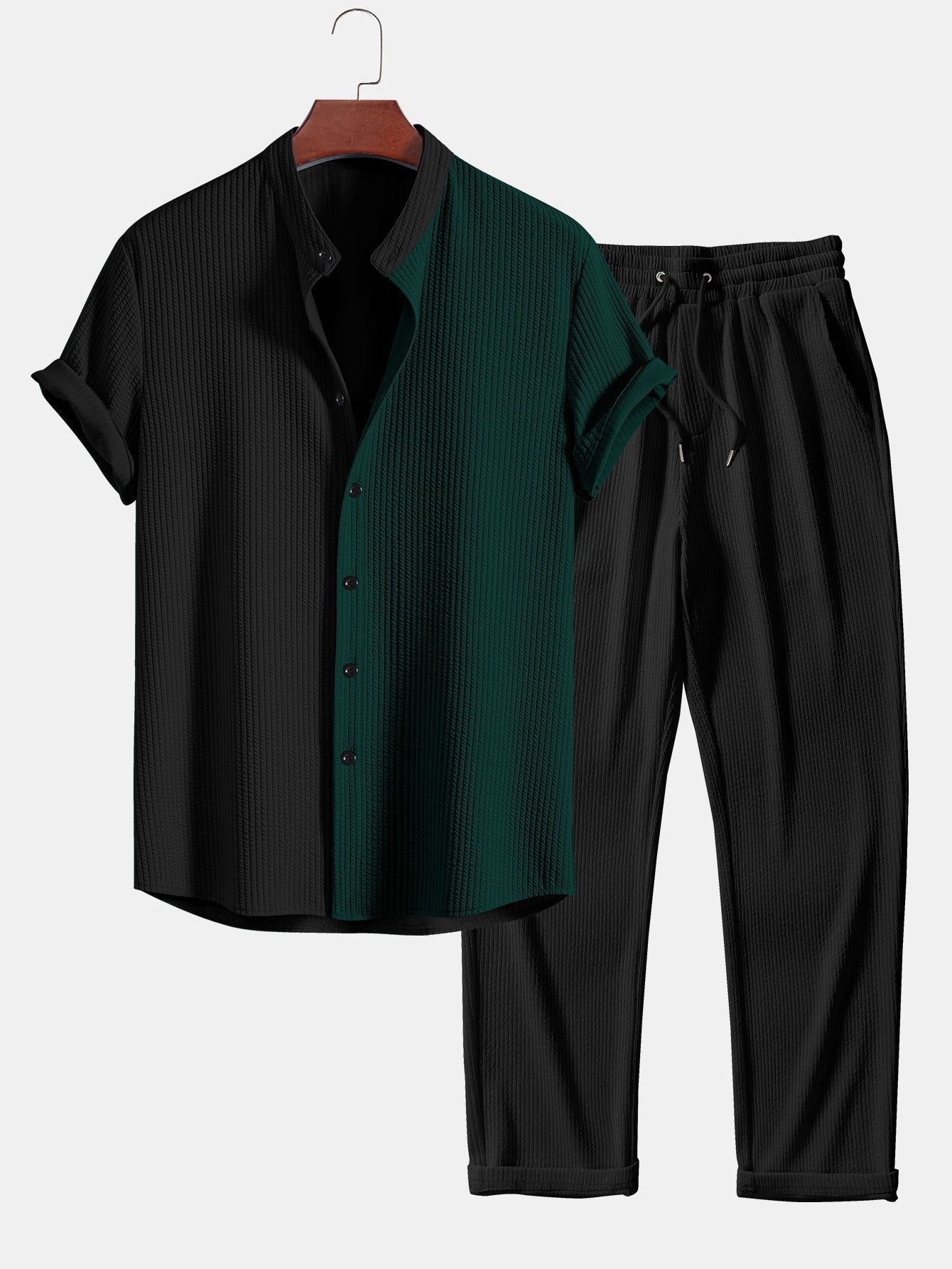 Ensemble — chemise côtelée bicolore à col officier coupe ajustée & pantalon côtelé