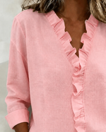 Huguette | Blouse raffinée à col V volanté