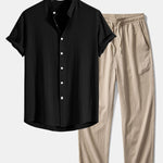 Ensemble — chemise en lin et viscose à col officier & pantalon texturé froissé