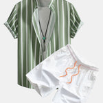 Ensemble — chemise boutonnée rayée & short de bain mi-long à cordon