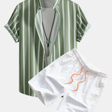 Ensemble — chemise boutonnée rayée & short de bain mi-long à cordon