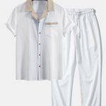 Ensemble — chemise cubaine texturée contrastante & pantalon à jambe droite