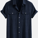 Ensemble Capucine — chemise texturée à deux poches & pantalon en lin à jambe droite
