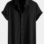 Ensemble — chemise en lin à manches courtes & pantalon texturé froissé à jambe droite