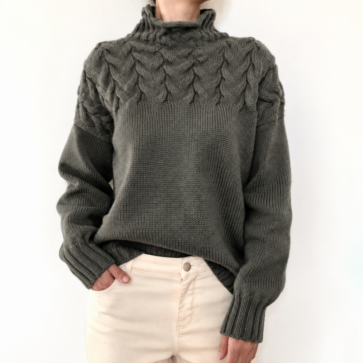 Chasie | Pull à col roulé confortable Gris, photo studio