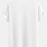 Ensemble — chemise texturée à col cubain et poche & pantalon en lin à jambe droite