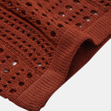 Ensemble — polo crocheté à col V & pantalon texturé froissé à jambe droite