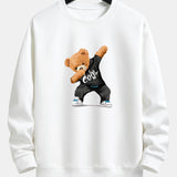 Ensemble — sweat à col rond coupe décontractée à imprimé ours & pantalon de jogging