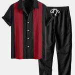 Ensemble — chemise bowling patchwork en lin & pantalon en lin à jambe droite