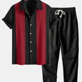 Ensemble — chemise bowling patchwork en lin & pantalon en lin à jambe droite