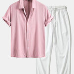 Ensemble Capucine — chemise jacquard géométrique & pantalon texturé froissé à jambe droite
